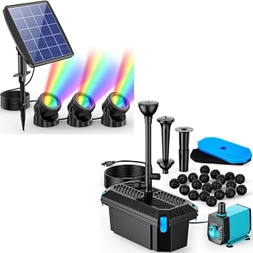 POPOSOAP RGB LED Solar Pond Lights Waterproof IP68 And POPOSOAP Pond Filter with Pump Fountain Kits for Fountain, Fish Tank, Pond, Hydroponics