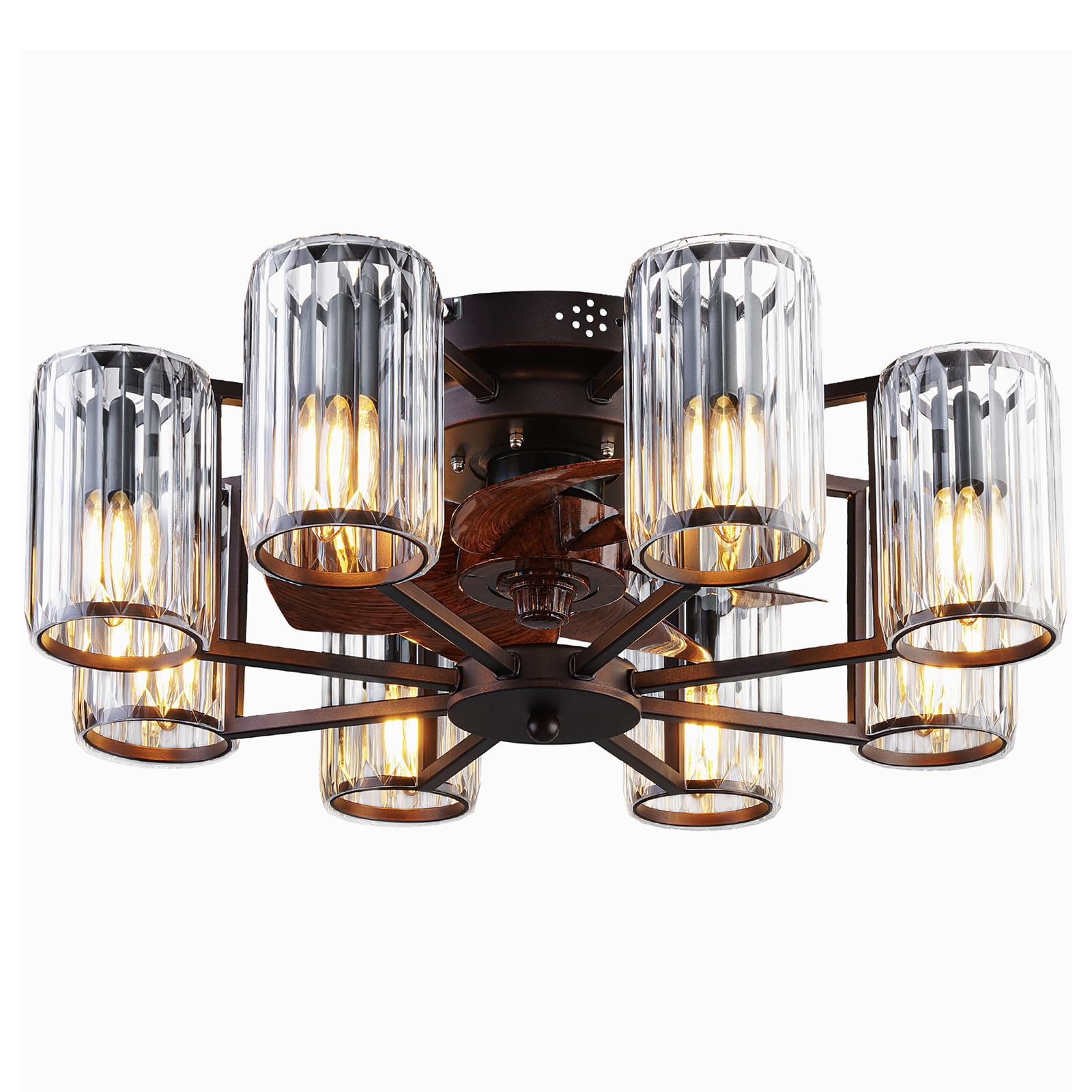 OUTFINE 8216B Ceiling Fan 21.5" with 8 Changable LED Bulbs DC Motor and 6 Speeds Reversible with Remote Control Flush Mount Low Profile with 5 Blade for Living Room, Bedroom