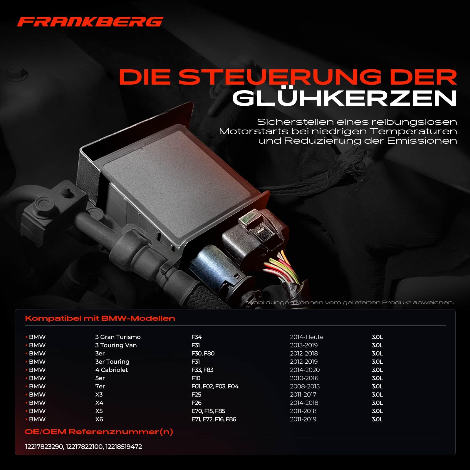 Frankberg Relais de Préchauffage 12V Compatible avec X3 F25 Série 5 Break F11 X5 F15 F85 Série 5 F10 Série 3 Break F31 Remplacer# 12217823290