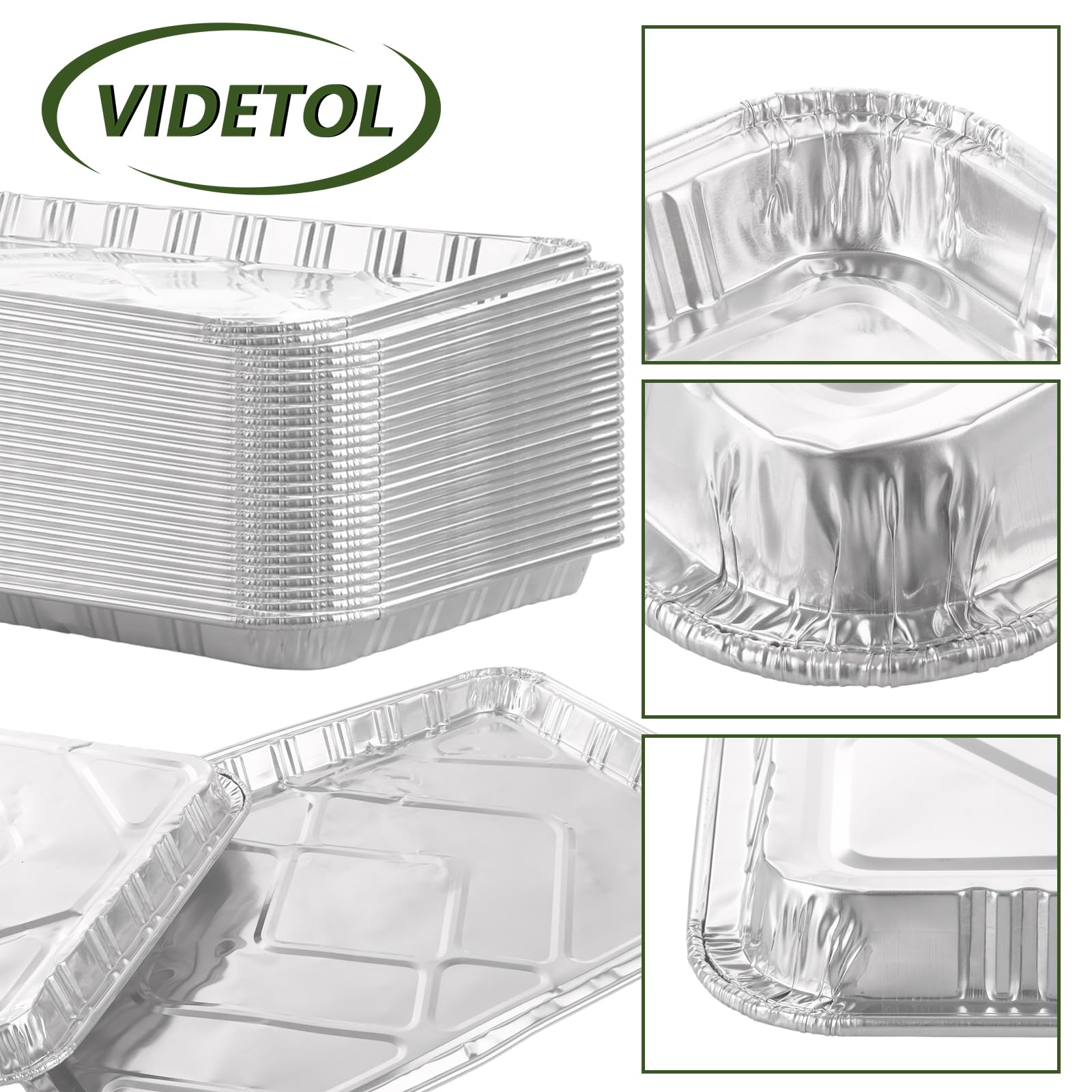 Große Einwegschalen aus Aluminiumfolie, 41 x 26 x 2,5 cm, 1500 ml, Catering-Tabletts, Lebensmittelbehälter zum Backen, Braten, Grillen und Kochen, 25 Stück
