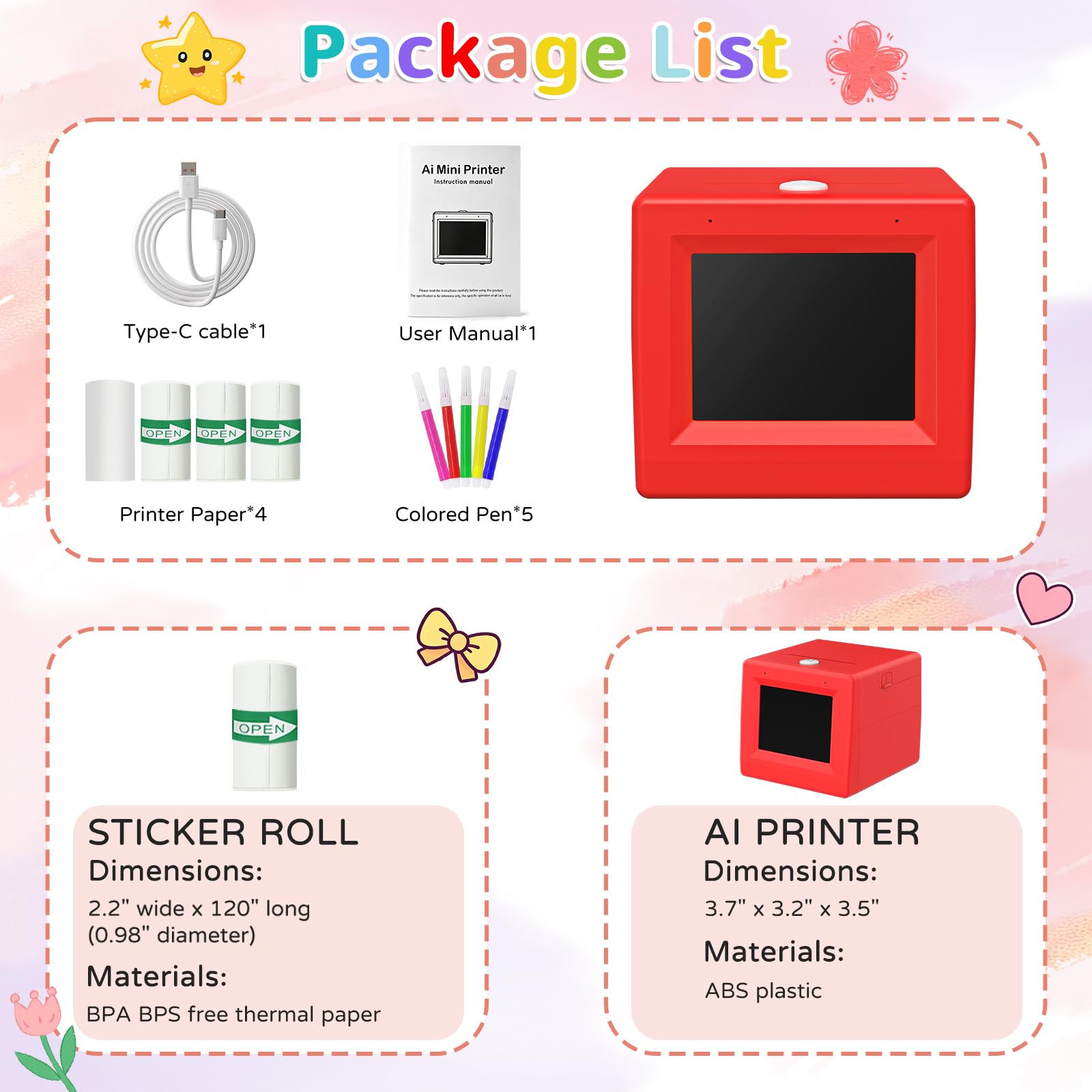 Stampante Termica Portatile Smart AI Voice Sticker Stampante per Bambini, Stampante Termica Senza Inchiostro Senza fili, Mini Creatore di Adesivi Termici con Controllo Vocale e 6 Opzioni