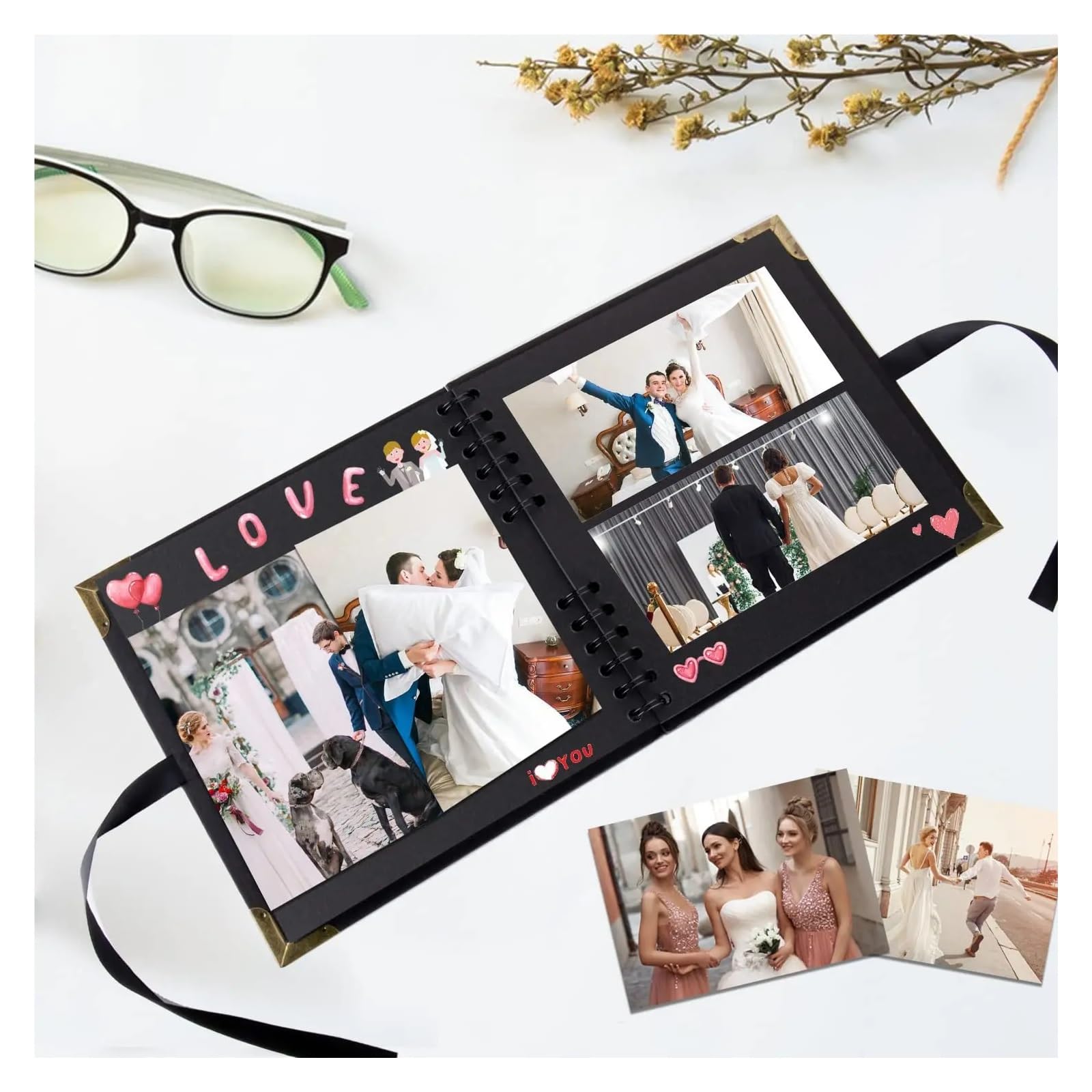 Álbum de fotos de recortes (8 x 8 pulgadas), 60 páginas, ideal for hacer tú mismo, for fotos familiares de bodas y aniversarios.(Black)