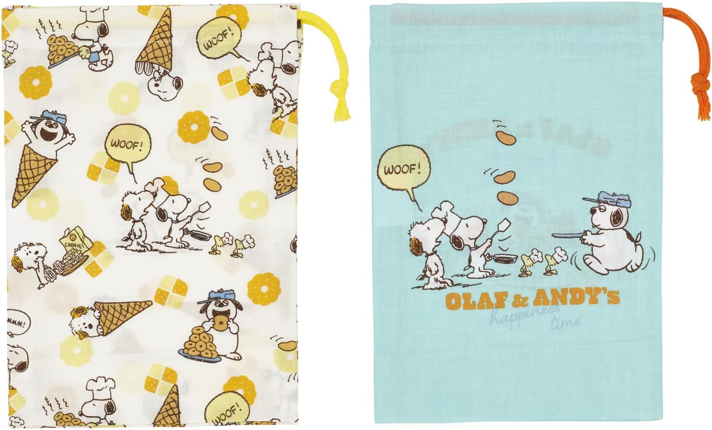 Skater KB7W-A Snoopy Brothers Lunch Drawstring Bag, Set of 2