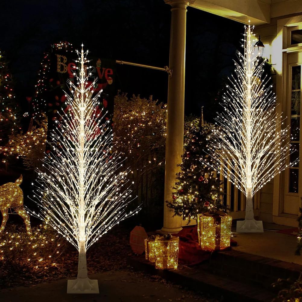 Árbol de Luz LED Árbol de Navidad, Decoración Luces de Árbol Aspecto de Abedul Para Interior y Exterior Blanco Cálido Luces para árbol de Navidad 8 Modos de Iluminación con Mando,120cm