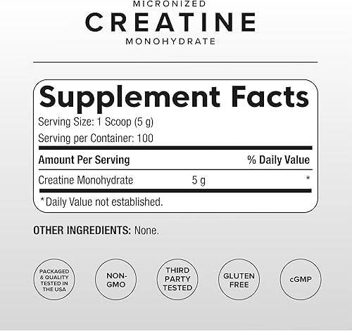 Miniatura 2 de Puregen Labs - Monohidrato de creatina micronizada en polvo 17.64 oz  puro, sin sabor, sin aditivos  5000 mg por servicio (0.18 oz)  100 porciones