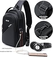 Vista 7 de DUSLANG Mochila de hombro para senderismo, bolsa cruzada para hombres, bolsas de pecho con puerto de cargador USB para campamento casual, ciclismo