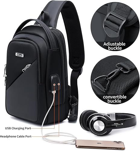 Miniatura 7 de DUSLANG Mochilas cruzadas para hombres y mujeres, mochila de hombro con puerto de cargador USB