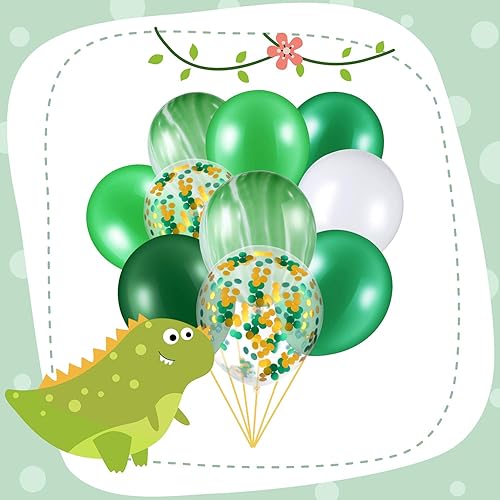 Miniatura 6 de 60 globos verdes y blancos de 12 pulgadas, globos de ágata de confeti de mármol verde para verano, animales hawaianos de la selva, baby shower,