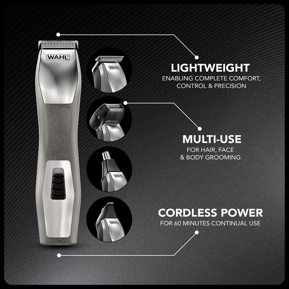 WAHL Chromium 11-in-1 Multigroomer, trimmer per il corpo, regolabarba da uomo, rifinitura della barba, rasatura del corpo, rifinitore sopracciglia completamente lavabile, kit cura maschile
