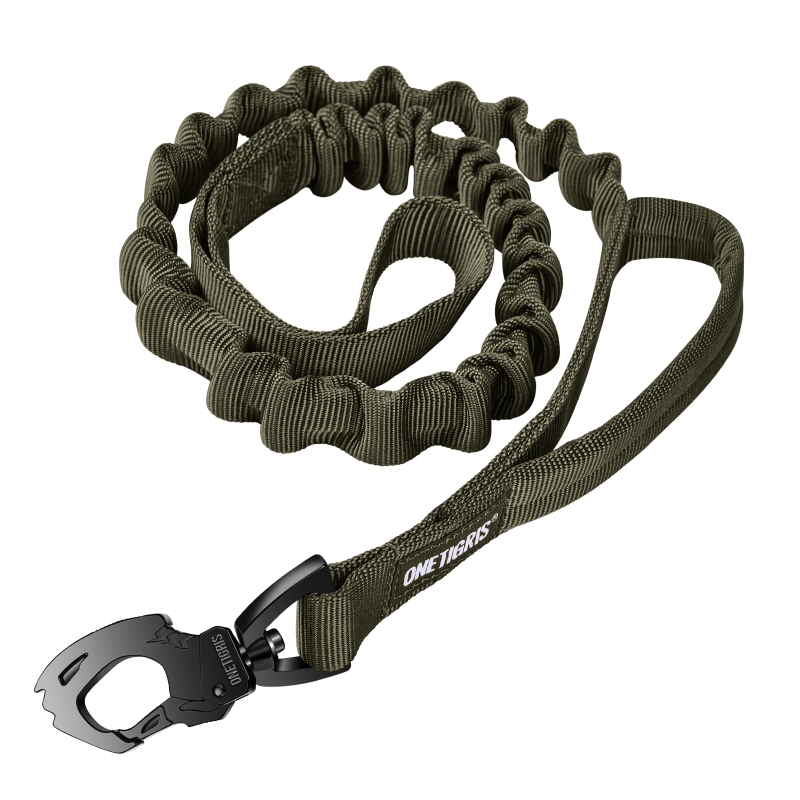 OneTigris Federbelastete Hundeleine 86 cm - 120 cm Führleine Nylon mit Tiger Zahn Metallclip und 2 Weiche Polsterung, Länge - Grün