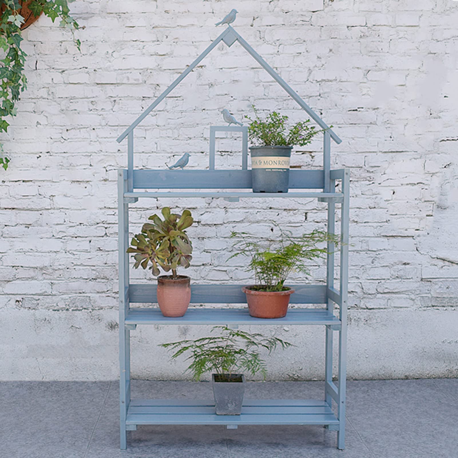 Pflanzenregale für den Außenbereich, 3-stöckig, Gartentisch und Sto-Schrank, blauer Wortat-Schuppen mit Tischplatte, perfekt für Terrasse und Garten, Nizat (80 x 25 x 160 cm)