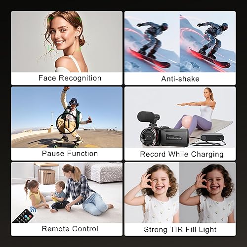 Miniatura 4 de Videocámara 4K 60FPS, UHD 64MP Vlogging Cámara dual para TikTok YouTube, zoom digital 21X 3 pulgadas IPS pantalla grabadora de video cámara con