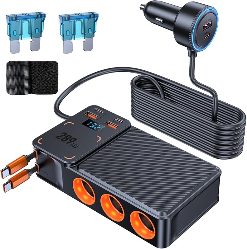 Divisor de acendedor automotivo FMIIFMS 11 em 1 com 3 tomadas, 8 USB e PD45W – Modelo C39-L
