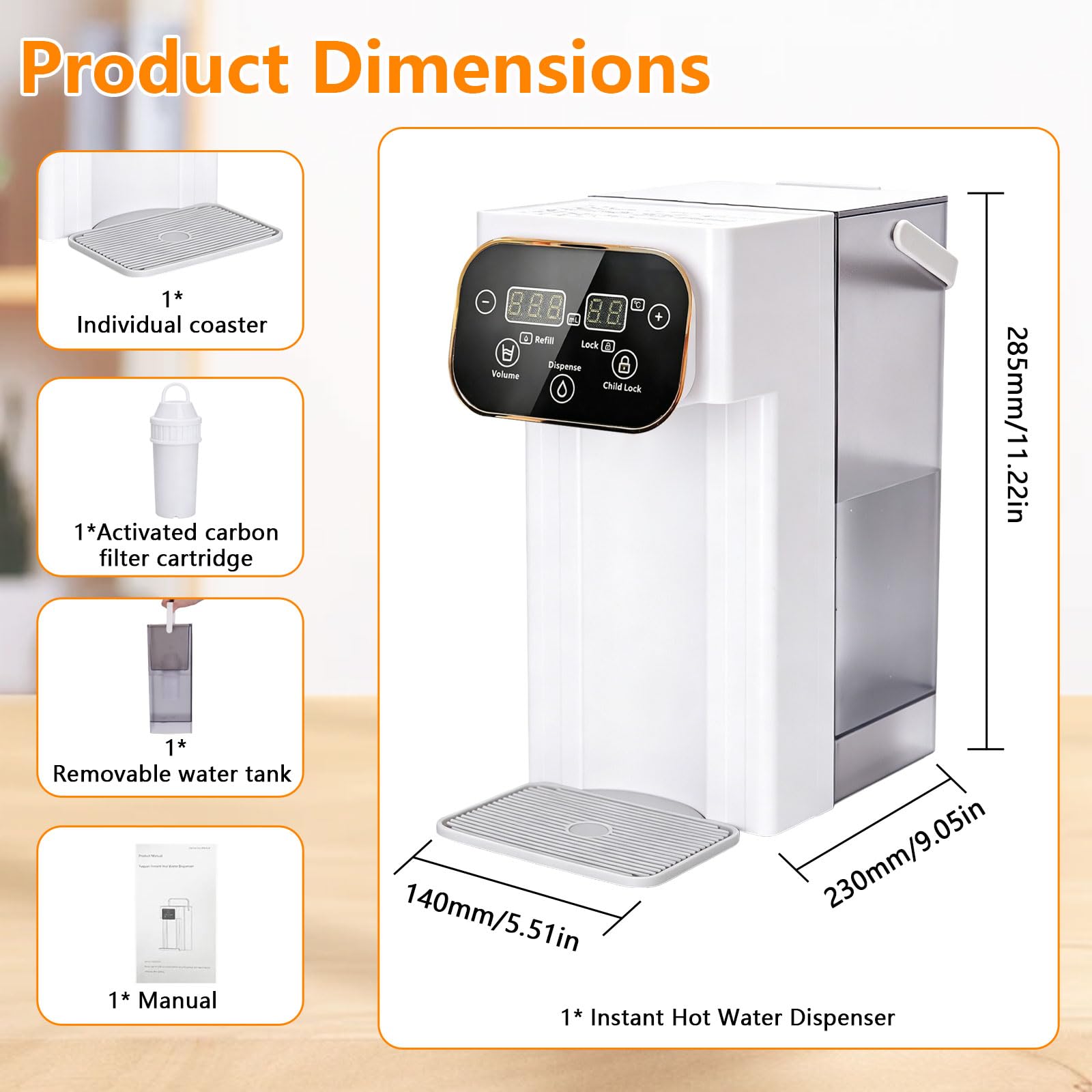 Heißwasserspender, 3L Wasserspender mit 12 einstellbaren Temperaturen & 8 Wassermengen, 3-Sekunden-Schnellheizung, LED Touchscreen, Hitzeschutz-Kindersicherung, für Küche, Büro
