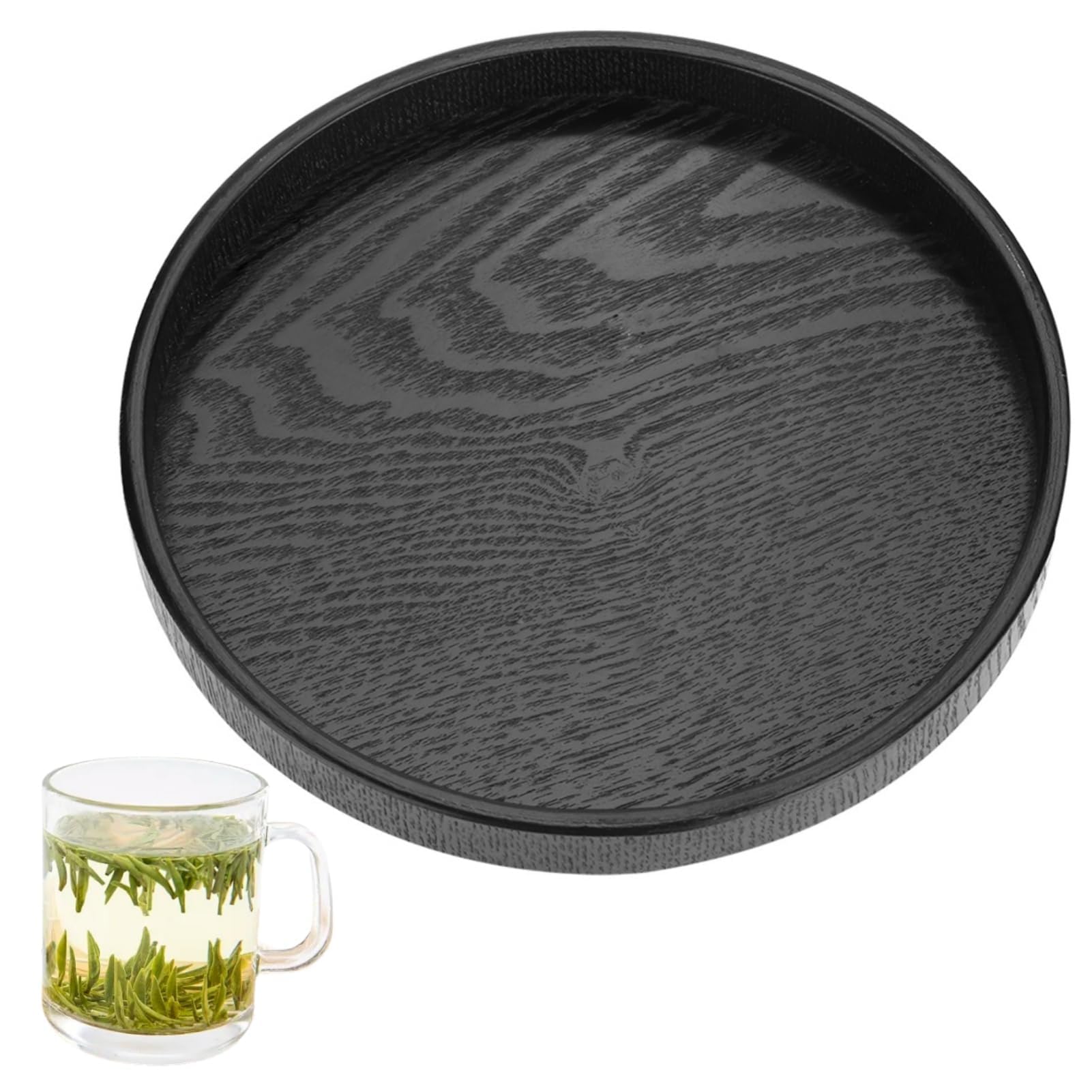 Bandeja redonda de madera para servir, bandeja de té negro, bandeja de servicio para restaurante, 27 cm, esencial para cocina y oficina, plato elegante y de servicio para uso doméstico y cafetería