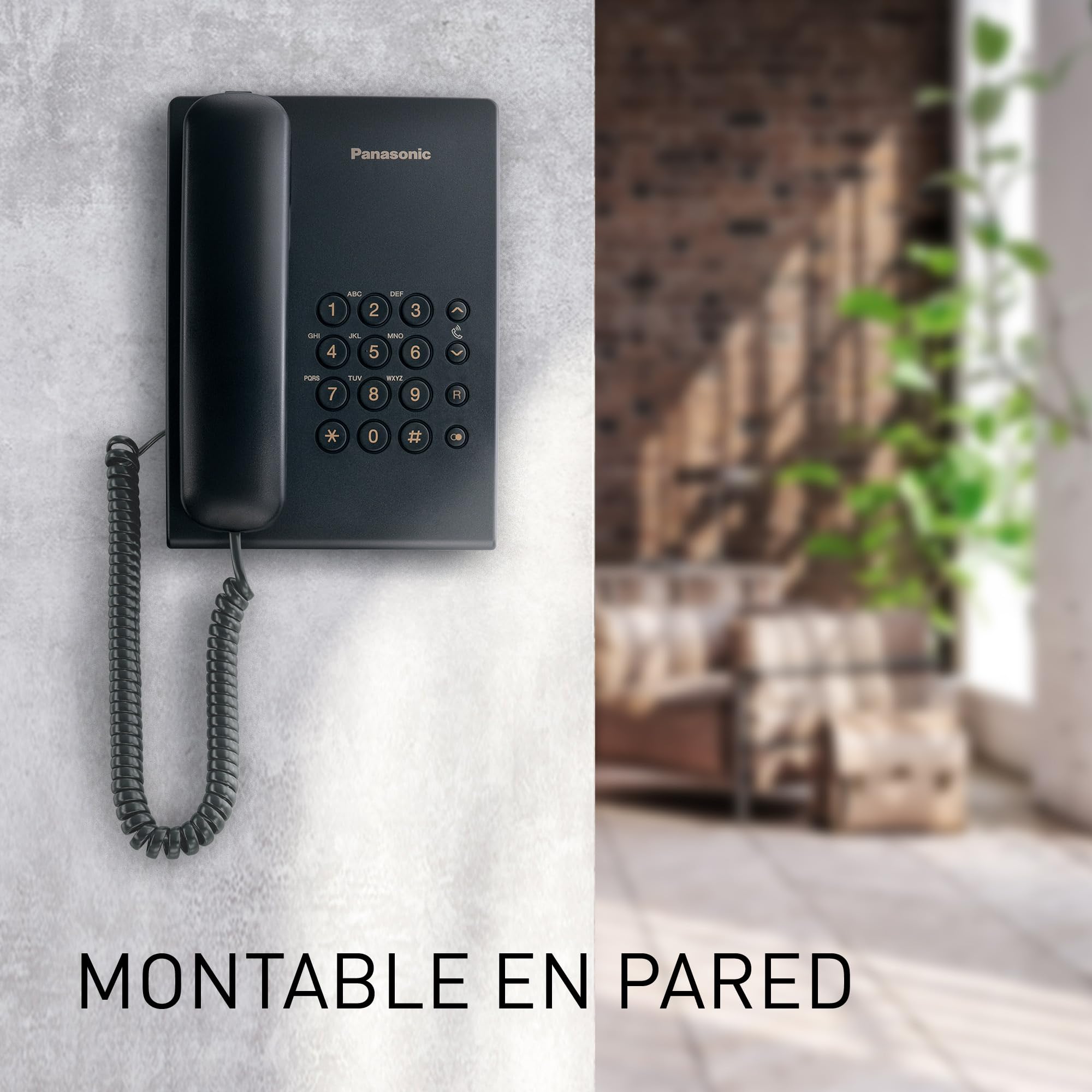 Panasonic KX TS500EXB - Teléfono Fijo con Cable para Hogar u Oficina, Montaje en Pared o Escritorio, Control de Volumen, Repetición de Número, Color Negro — view 3