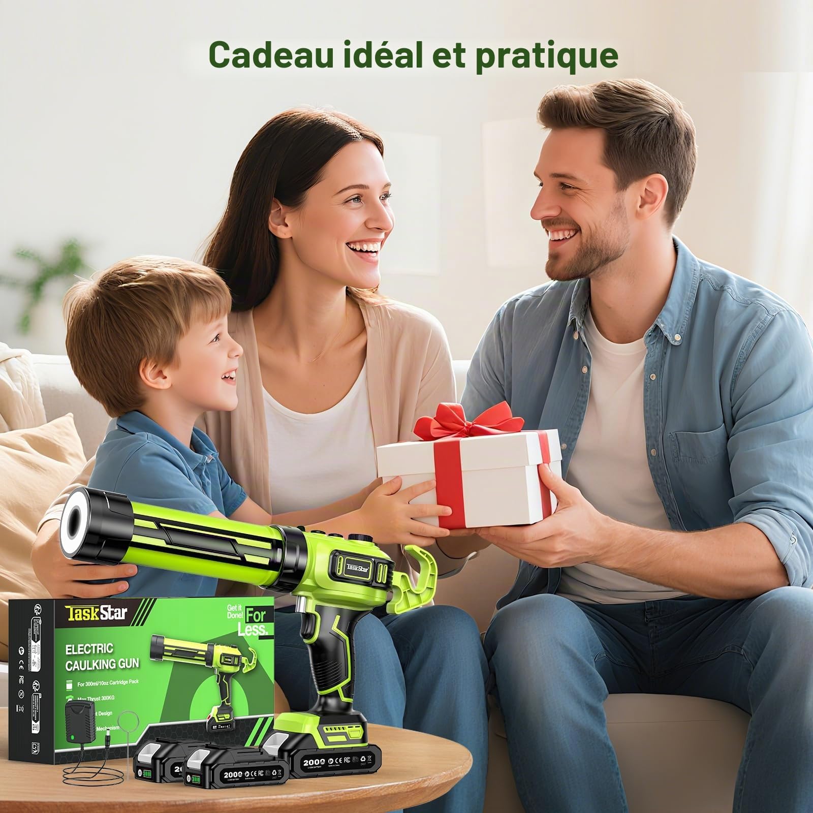 Pistolet à calfeutrer électrique compatible avec Makita-20 V, pistolet à calfeutrer sans fil avec 2 batteries de 2,0 Ah, lumière LED, vitesse variable, pistolet à mastic de batterie