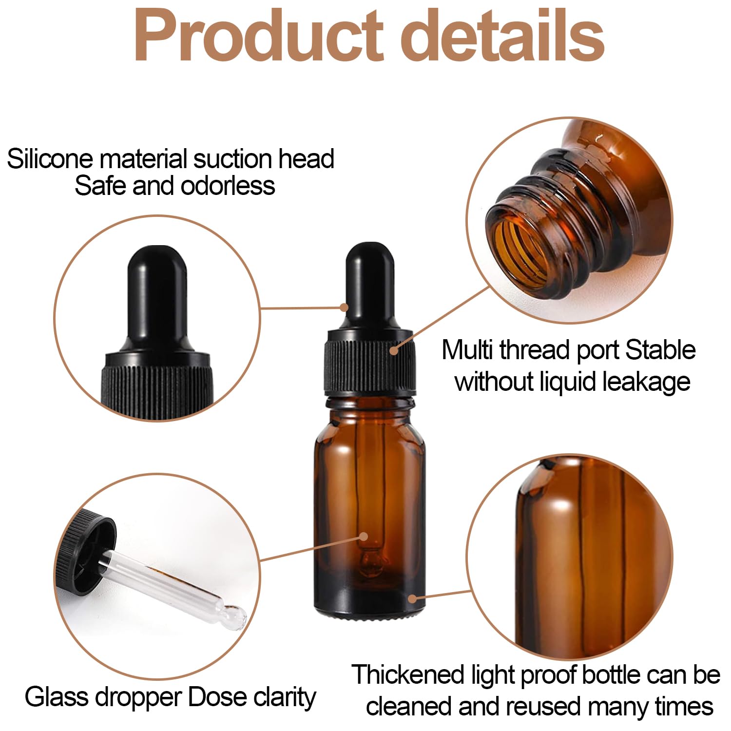 Lot de 30 flacons compte-gouttes en verre ambré de 15 ml pour huiles essentielles, parfums, liquides, laboratoires de chimie