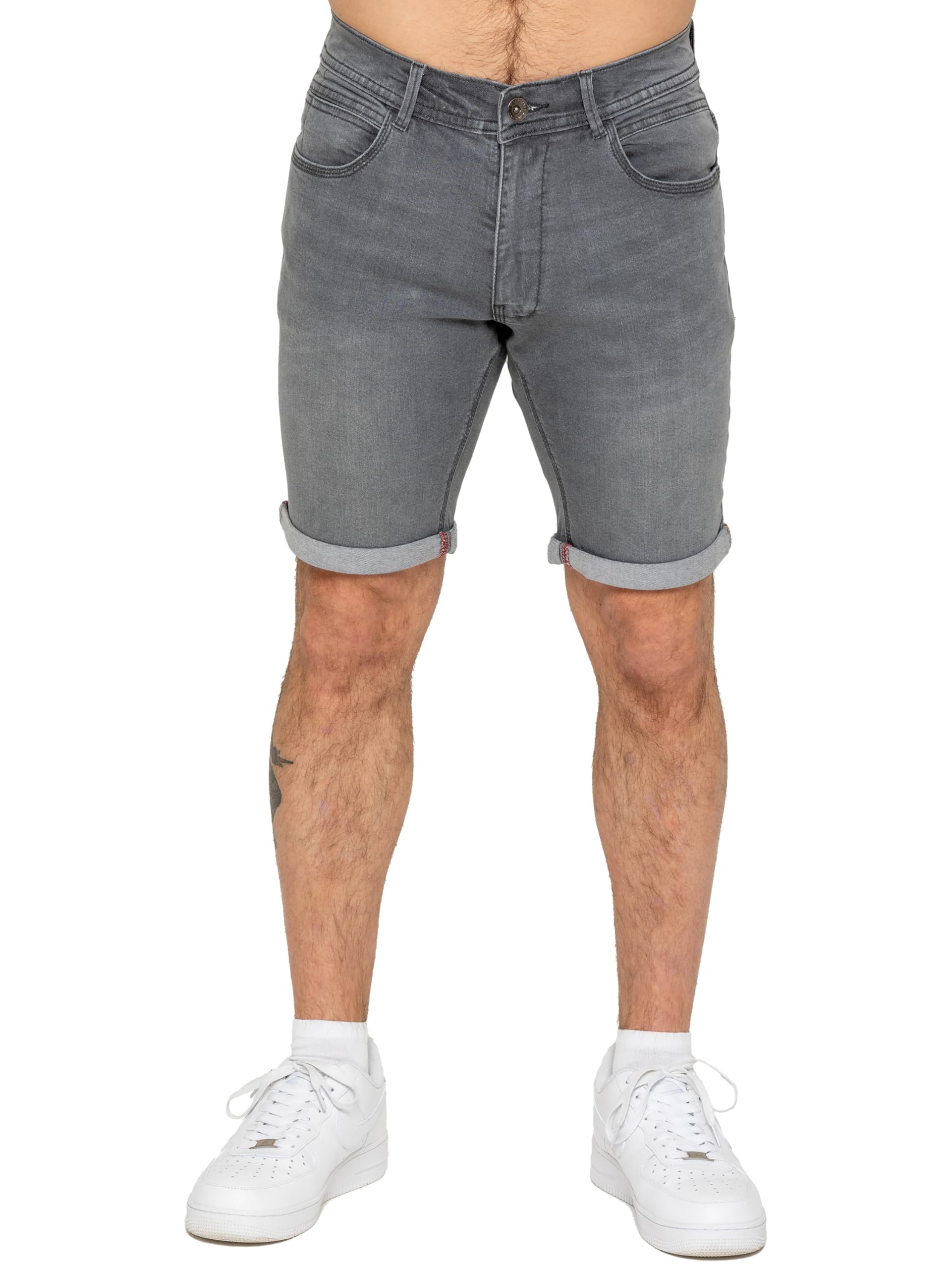 989Zé Enzo Men's Grey Stretch Denim Shorts Above Knee Roll Up Summer Half Pant Jeans Bottoms Ezs648 Shorts Gry 32
