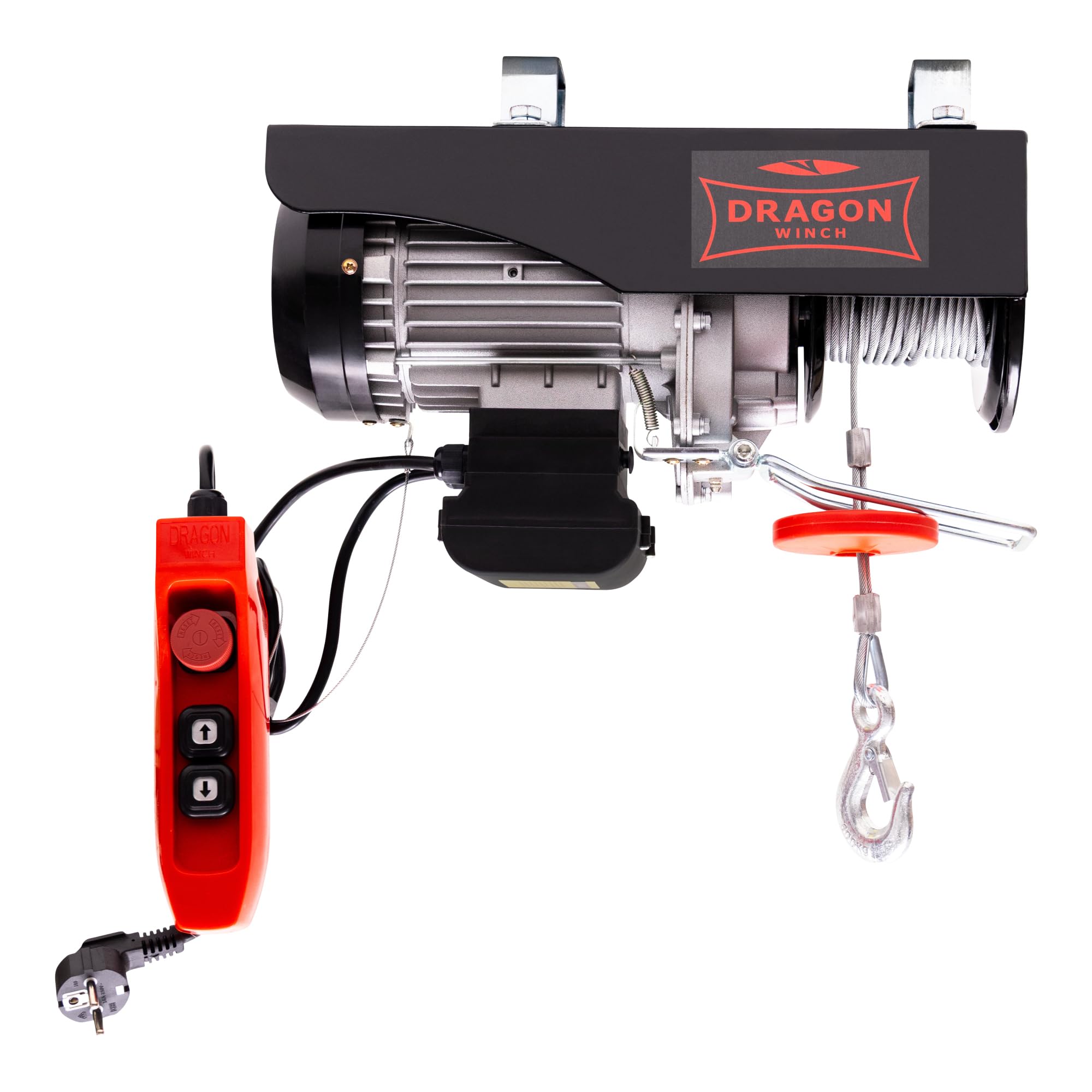 Dragon Winch - Seilwinde Elektrisch 600kg 230V, Motorwinde 1200W mit Kabelfernbedienung, Seilzug Elektrisch, Seilhebezug mit tragkraft 300kg–600kg Hubhöhe 12m