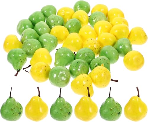 Yardwe Mini peras artificiales de fruta, 40 piezas, mini peras amarillas artificiales, peras verdes realistas, modelo para decoración de cocina,