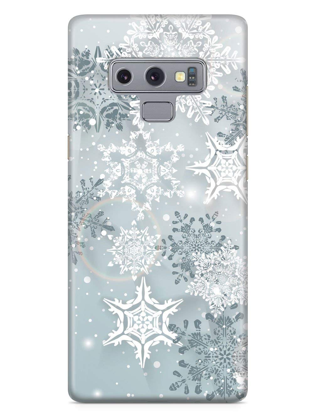 Inspired Cases - Compatible with Galaxy Note 9 Case - 3D Textured Protective Phone Case for Samsung Galaxy Note 9 - Silver Winter Snowflakes - White