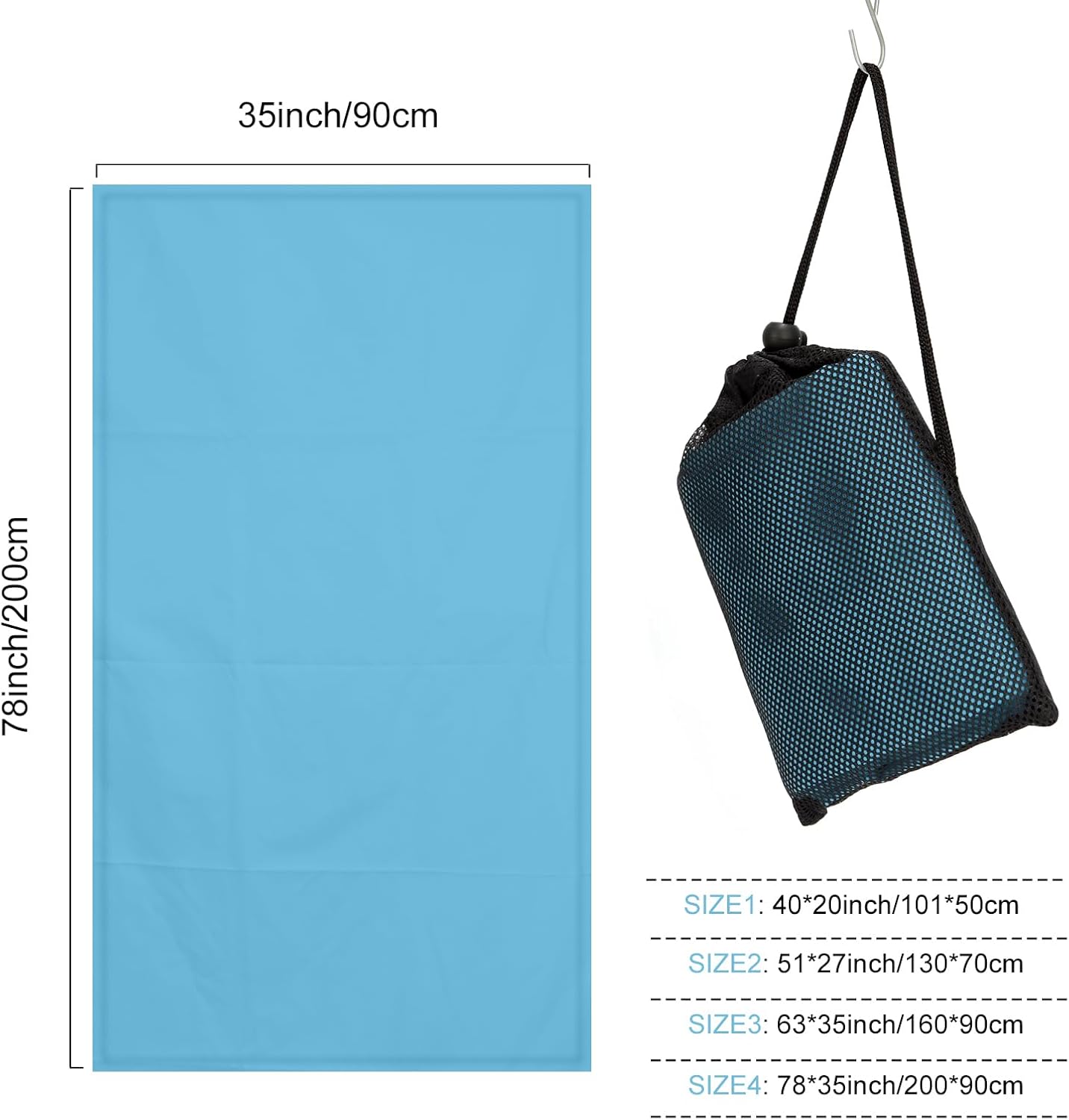 Microfibre Towel Extra Large for Beach, Travel, Swimming, Bath– Quick Dry, Ultra Compact, Sand Free, Lightweight & Super Absorbent(Blue,78x35 in)