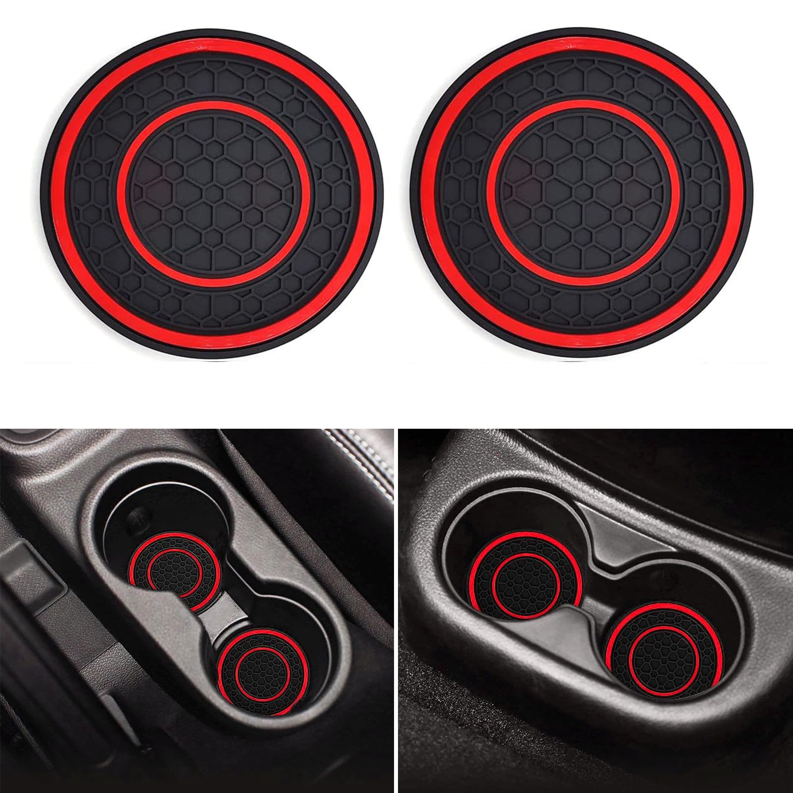 2 PCS Car Cup Coasters, Car Coasters for Cup Holders, Anti-Slip Shockproof Universal Silicone Cup Coasters, Universal Coaster Embedded in Cup Holders, Car Teacup Pad Protector (Red)