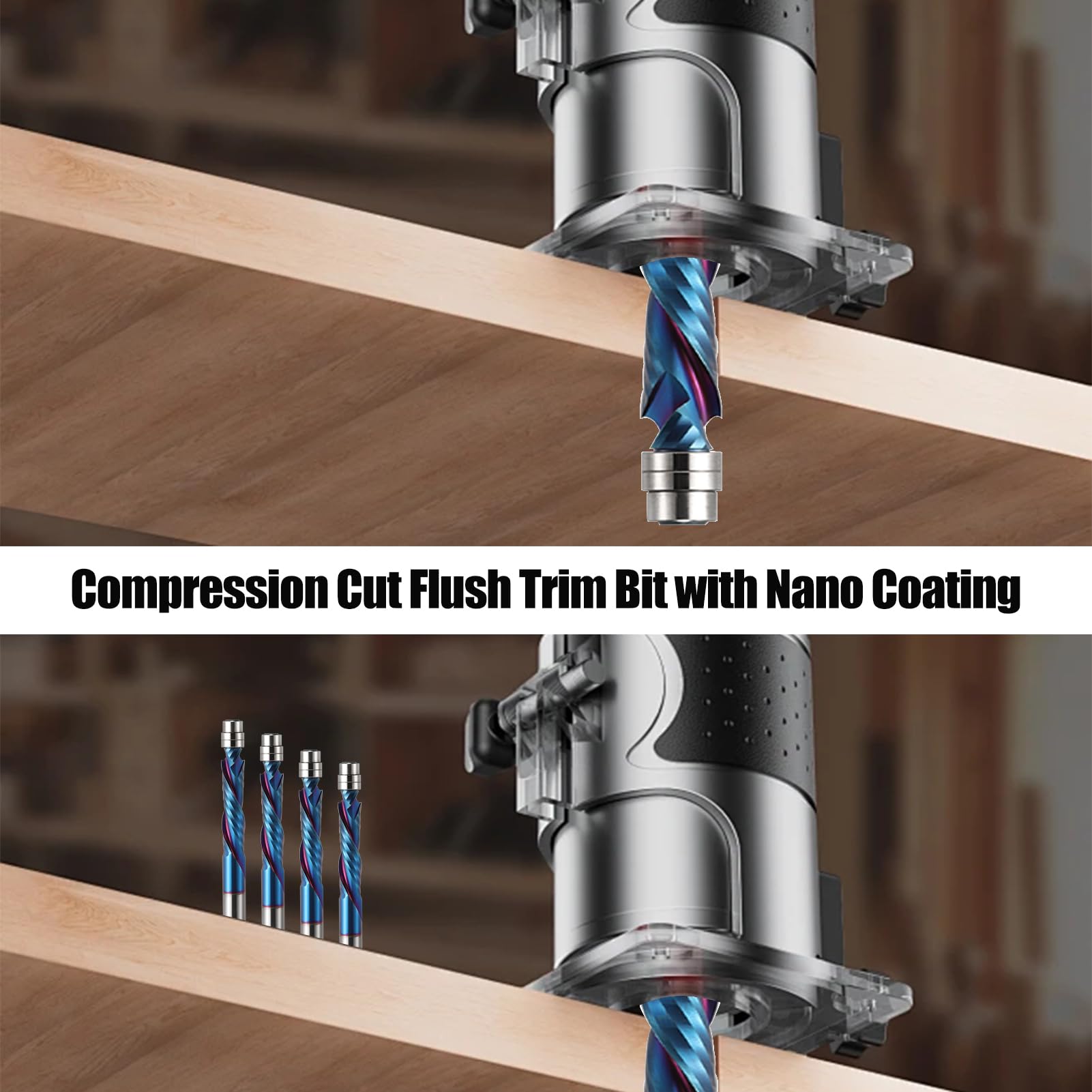 EU_HOZLY Spiral Bündigfräser 8mm Schaft, UP&DOWN Cut Spirale Flush Trim Router Bit,35mm Schnittlänge mit ano Beschichtung,Carbide Drill Bits,Wood Milling Cutters (8 * 35 * 80L)