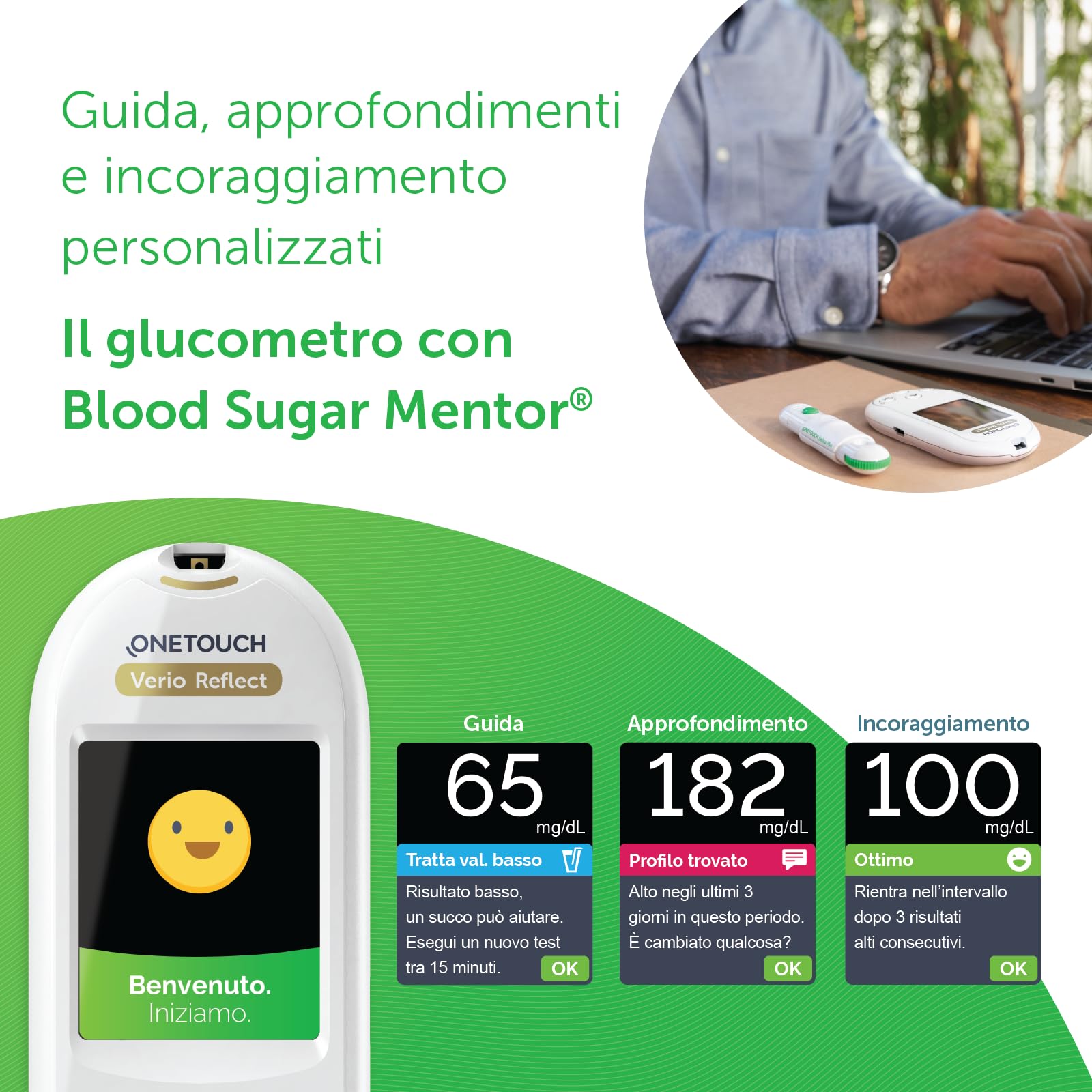 OneTouch Verio Reflect® Glucometro | Sistema per l‘automonitoraggio della glicemia | contiene 1 glucometro, 1 dispositivo pungidito, 10 lancette sterili