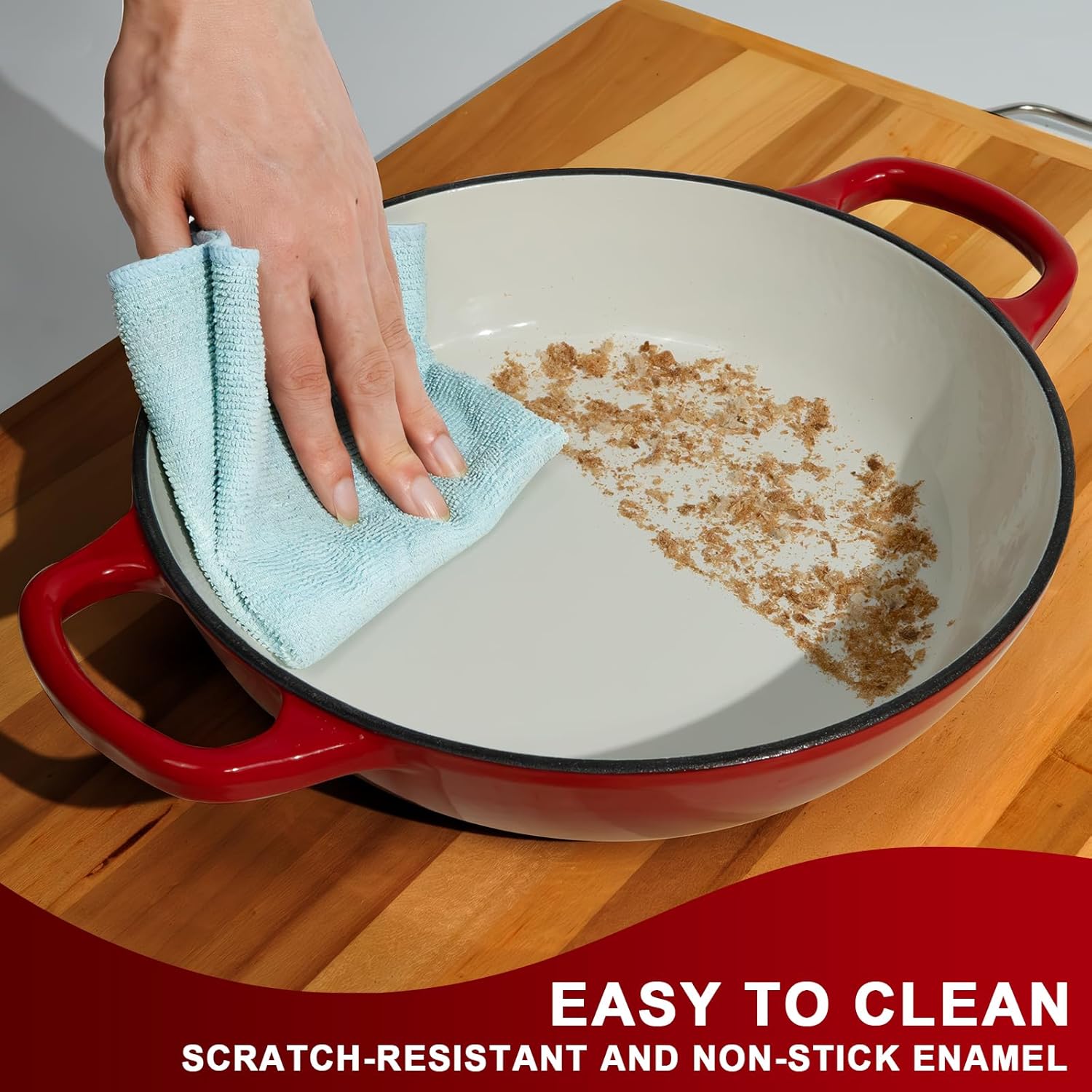 AHJ 6QT Dutch Oven For Bread Baking, Enameled Cast Iron Dutch Oven Pot with Lid, Multi-Functional Bread pan, Sourdough Baking Supplies with Proofing Basket, Cast Iron Bread Oven, Silicone Sling & Gloves. - Image 7