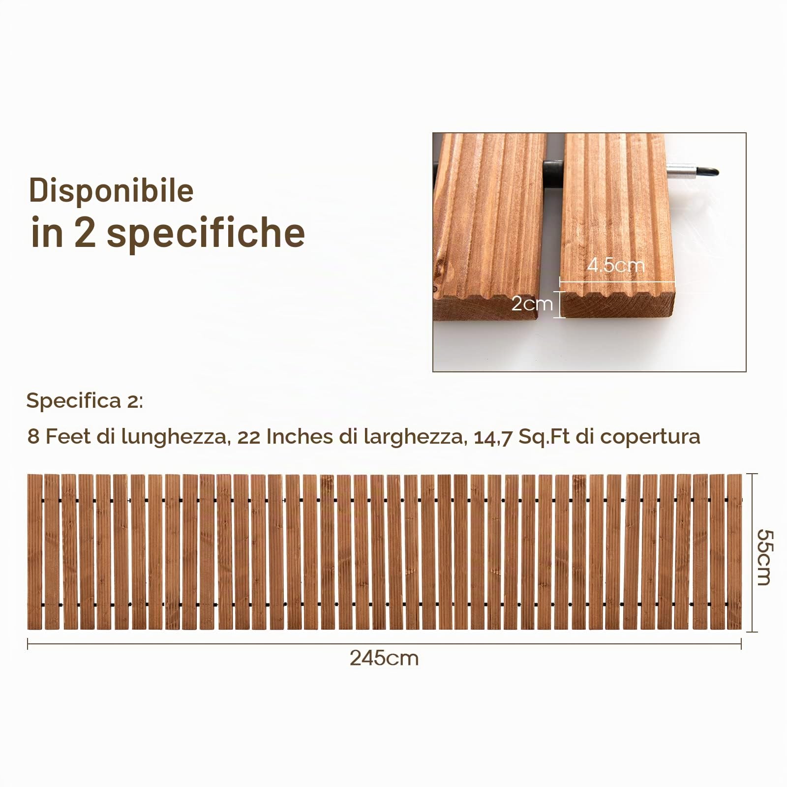 GIANTEX Sentiero in Legno da 245 cm, Sentiero in Legno di Abete e Filo di Acciaio, Binario Decorativo Rustico per Esterni, Giardino, Matrimonio in Spiaggia, 245,5x55x2 cm