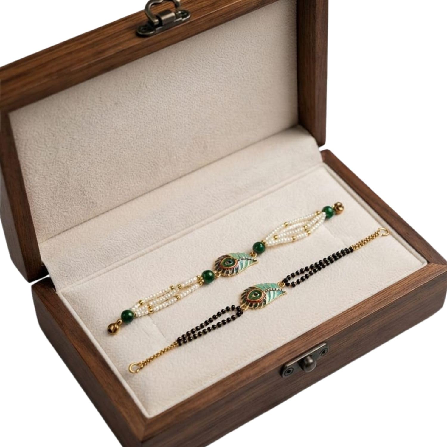 Peacock Feather Designer Rakhi Set with Pearl Beads for Brother, Handmade Festival Raksha Bandhan Gift (Pack of 2)-image-11