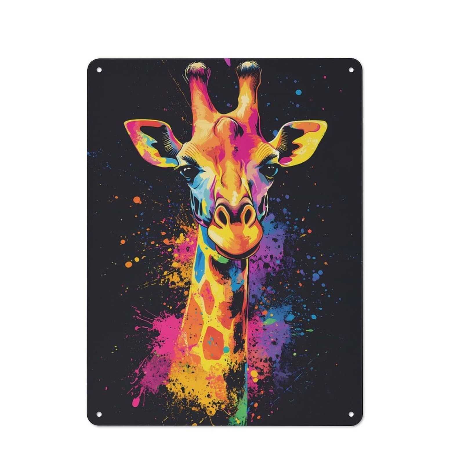 Junmoney Colorful Giraffe Portrait Vintage Tin Sign 40X30cm For Garden Room Or Summerhouse, For A Newly Organised Room And Metal Sign Display