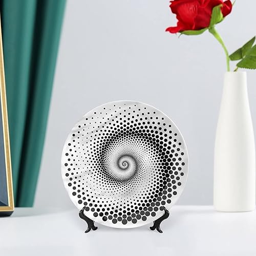 Miniatura 6 de LIGUTARS Platos de cerámica, platos decorativos abstractos de cerámica, forma de espiral de puntos negros, 10 pulgadas, para comedor, fiestas,