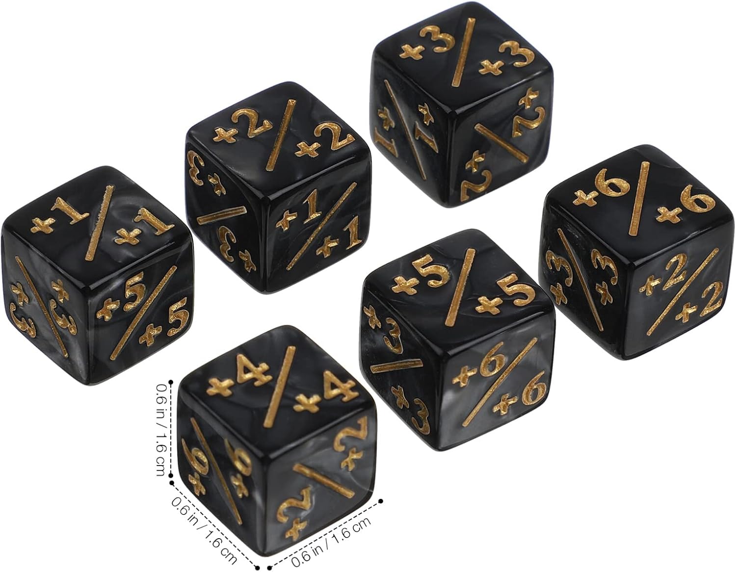 24Pcs 1/+1 Token Dice Counter, 0.63in D6 Plus and Minus Dice Set, Acrylic Board Game Accessory, Compatible with MTG Counter, CCG, Card Games, Black
