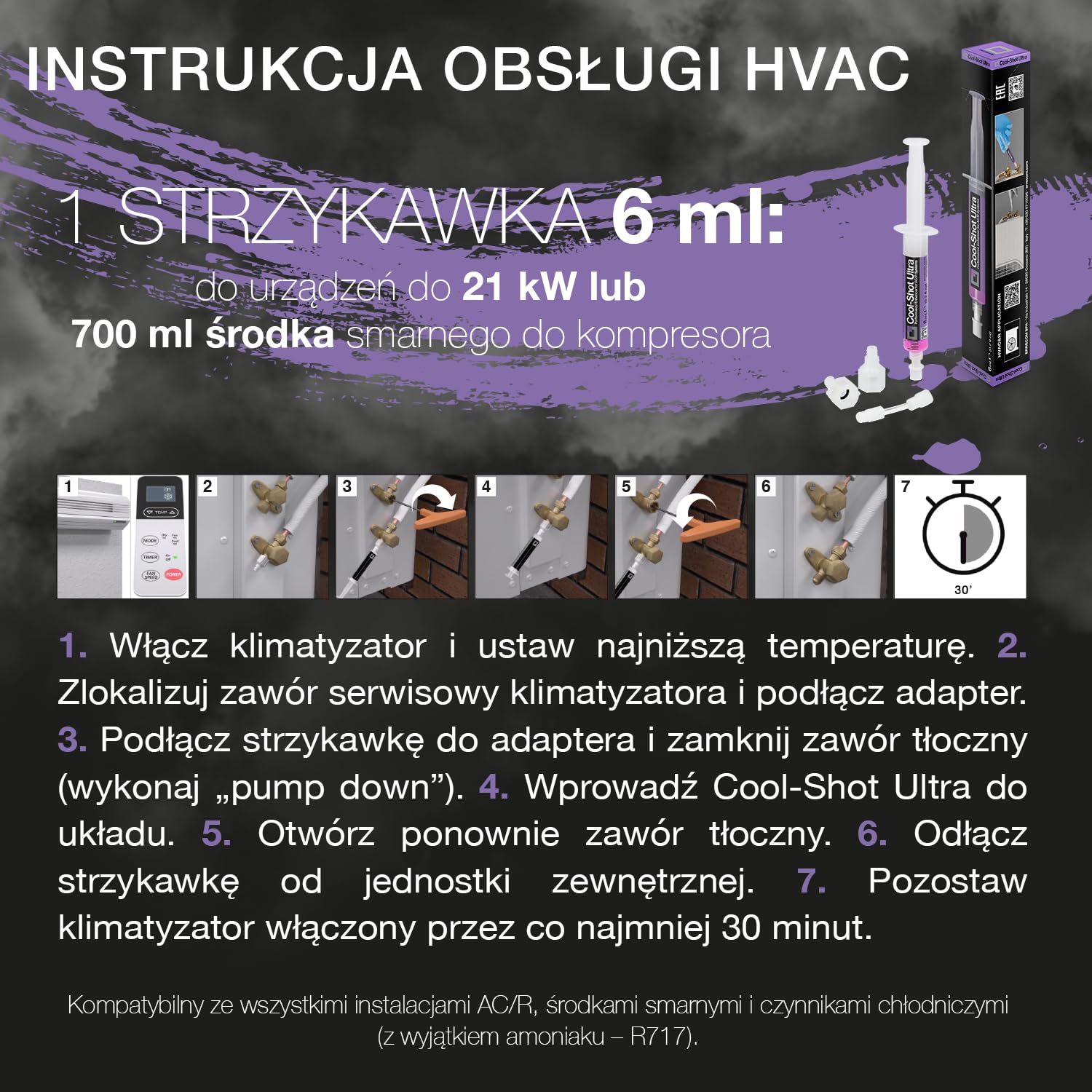 Errecom Cool-Shot Ultra, Dodatek Przywracający Oryginalną Wydajność Systemów Klimatyzacyjnych i Chłodniczych oraz Klimatyzacji Samochodowej,strzykawka 6ml + adaptery 1/4 SAE, 5/16 SAE, R134a i R1234yf