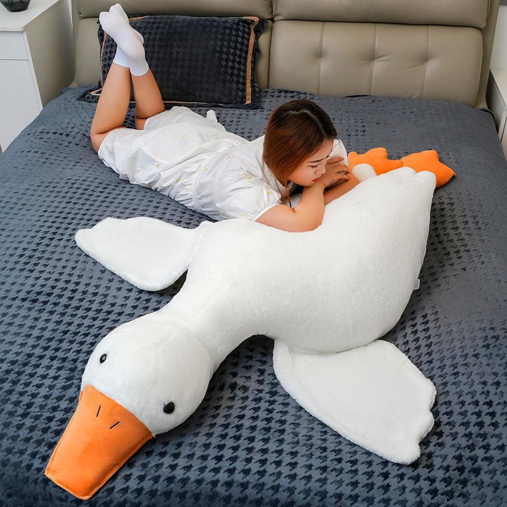PasrdqoypGiant White Goose Plush-Soft Furry Swan Stuffed Animal Pillow,Huge Goose Plush Hugging Pillow Gifts for Every Age