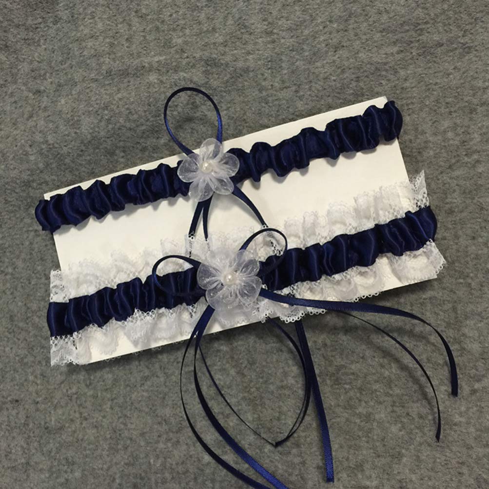 Cintura da Donna 1 Paio di Reggicalze da Sposa Cinture in Pizzo Anello per Coscia Floreale Fascia per la Gamba per la Festa di Nozze (Color : White) (Navy White)