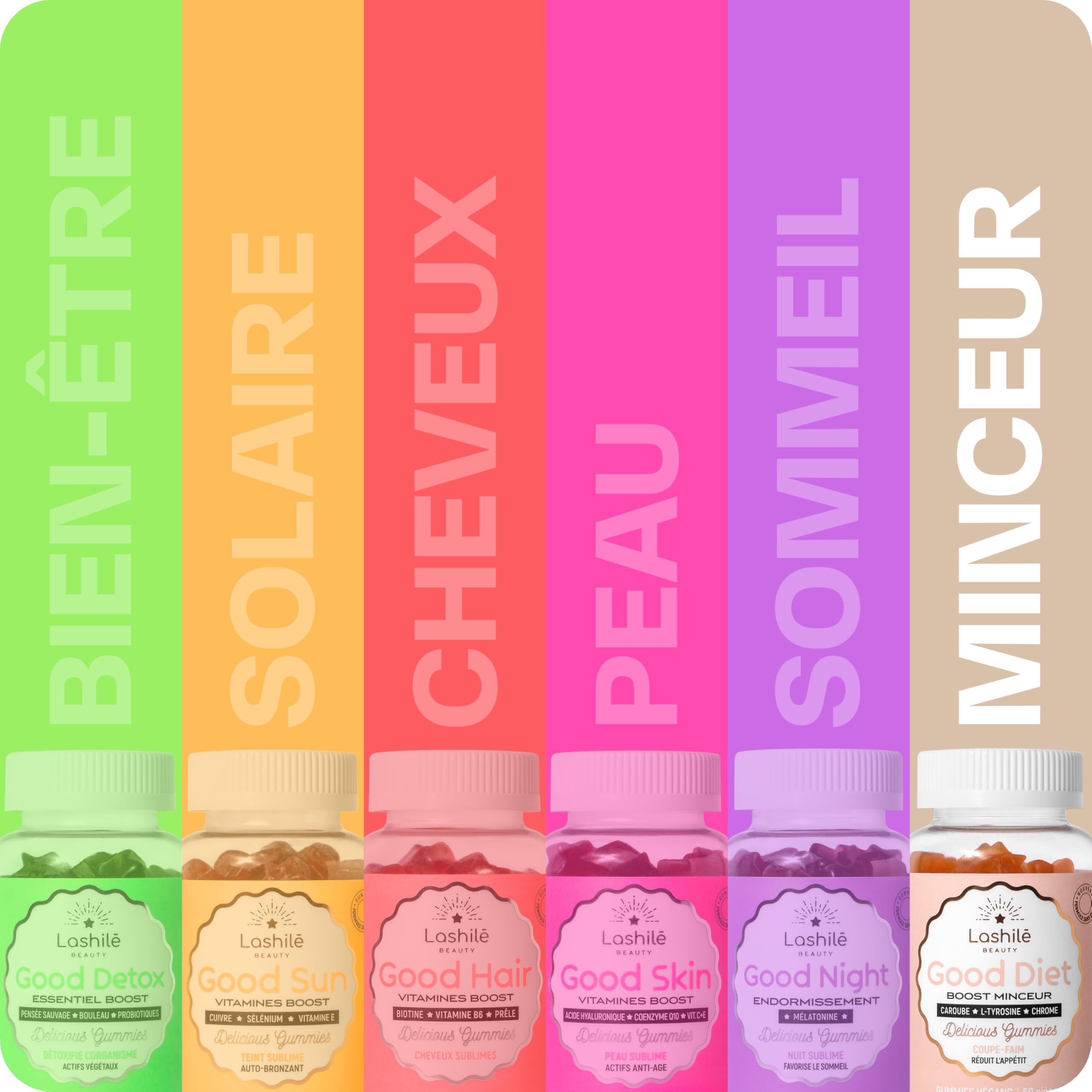 Lashilé Beauty - Gummies Coupe Faim - Coupe-Faim Puissant & Contrôle de l’Appétit - Good Diet - Complément alimentaire Minceur - Caroube Chrome L-Tyrosine - Cure 1 Mois 60 Gummies