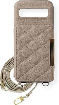 Google Pixel 8a Case, Google Pixel 8a Smartphone Case, Shoulder with Mirror, Quilted, Cute, Solid, Simple, Fashionable, 01, Natural Brown