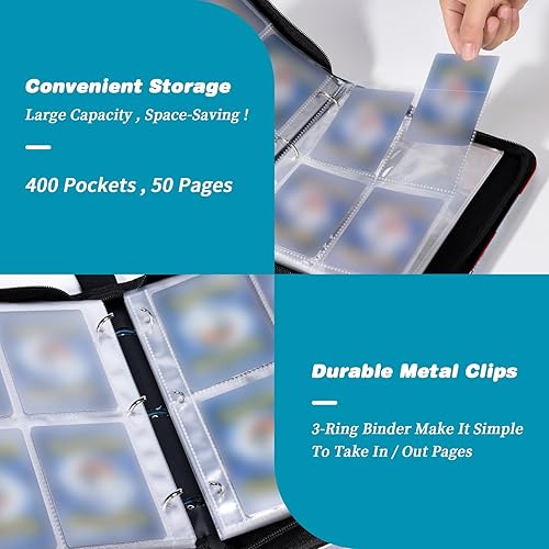 Miniatura 4 de Carpeta de tarjetas para tarjetas TCG, 4 bolsillos portátil coleccionista de tarjetas con 50 fundas extraíbles, carpeta de tarjetas intercambiables,
