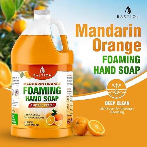 Miniatura 8 de Bastion Jabón de manos antibacteriano espumoso recarga de lavado de manos de espuma instantánea con aroma a naranja mandarina de 1 galón (128 oz)