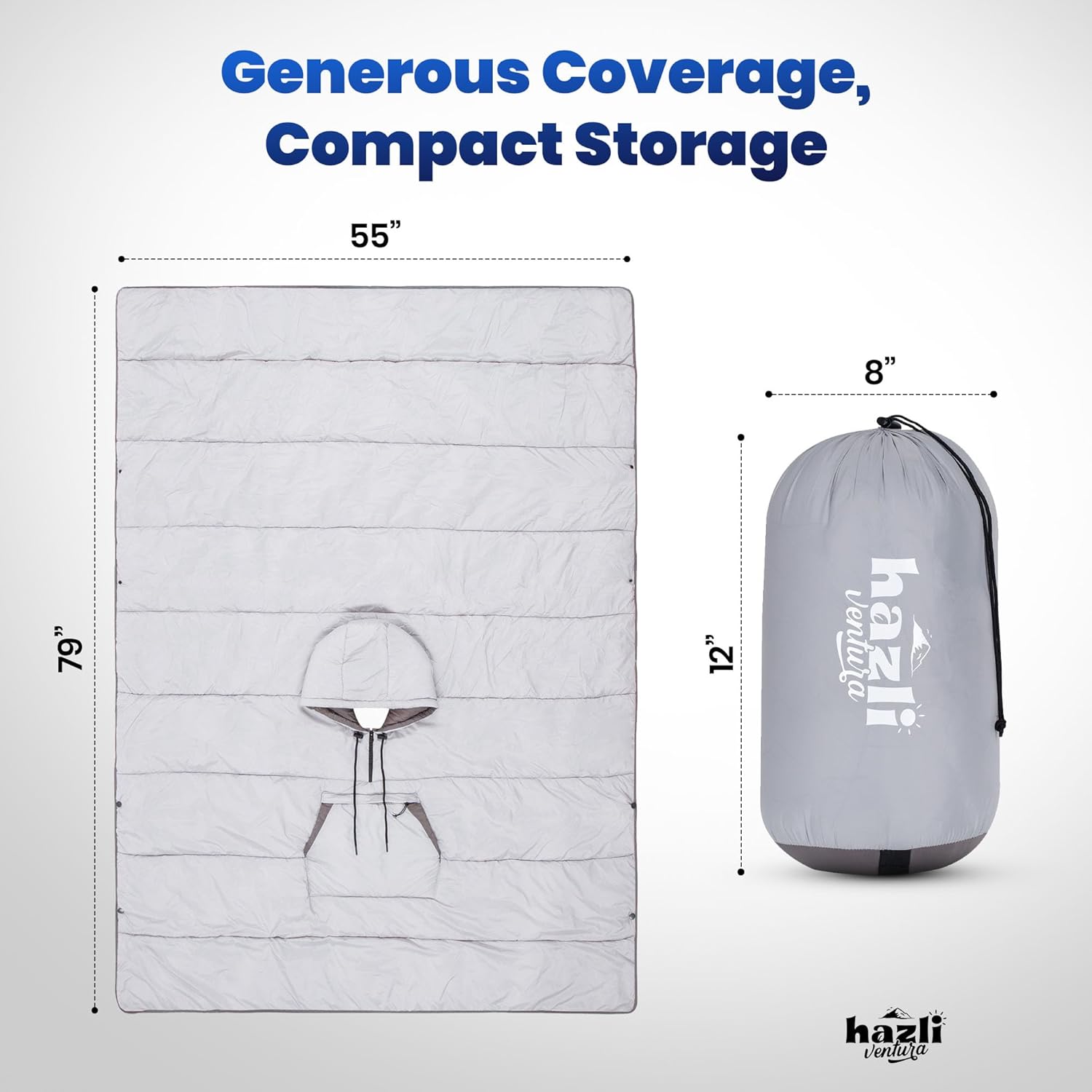 hazli Warm Camping Blanket - Stadium Blanket, Wearable Sleeping Bag Adult, Stadium Sack, Stadium Blankets for Cold Weather, Outdoor Sports Mom Essentials, Stadium Sak, Outdoor Blanket for Sports Grey 79" x 55" image 6 of 7 B0CY2VX6MX