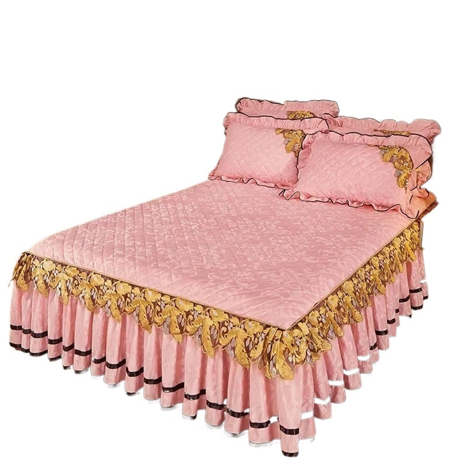 Plush Winter Warm Bedspread On The Bed Thickened Skirt-style Embroidery Quilt Bedding Cover Pillowcases(Color2,Bed Sheet 150x200cm)