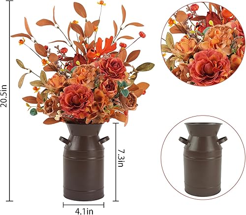 Miniatura 6 de Krissing Flores artificiales de otoño con maceta de metal, ramos de flores de seda de hortensias de otoño con tallos florales de otoño, arreglos
