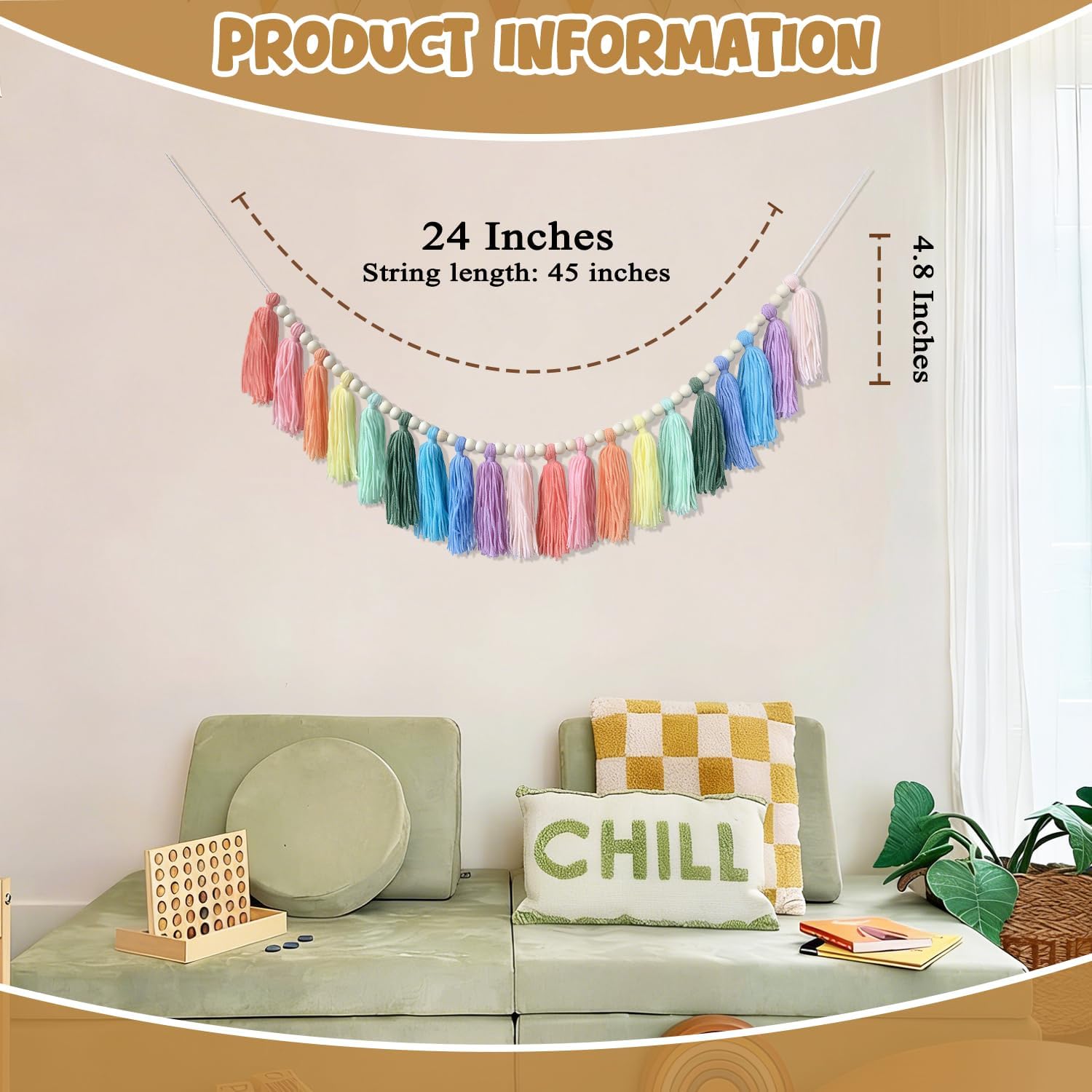 Boho Classroom Decor Tassel Garland, Pastel Rainbow Wall Decor for Classroom, Summer Bulletin Board Decorations, Nursery, Kids Room, Baby Shower,Party Boho Tassel Banner,Teacher Must Be Have