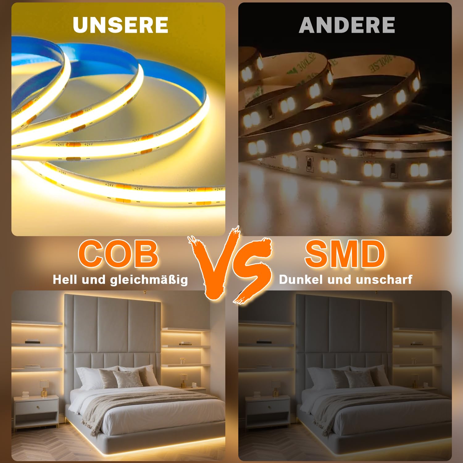 30M Cob Led Streifen, 2700K Dimmbar Led Streifen Warmweis CRI90+ mit App und Fernbedienung geliefert. Cob LED Strip eignet sich für die Innenbeleuchtung in Schlafzimmern, Wohnzimmern, Küche und mehr