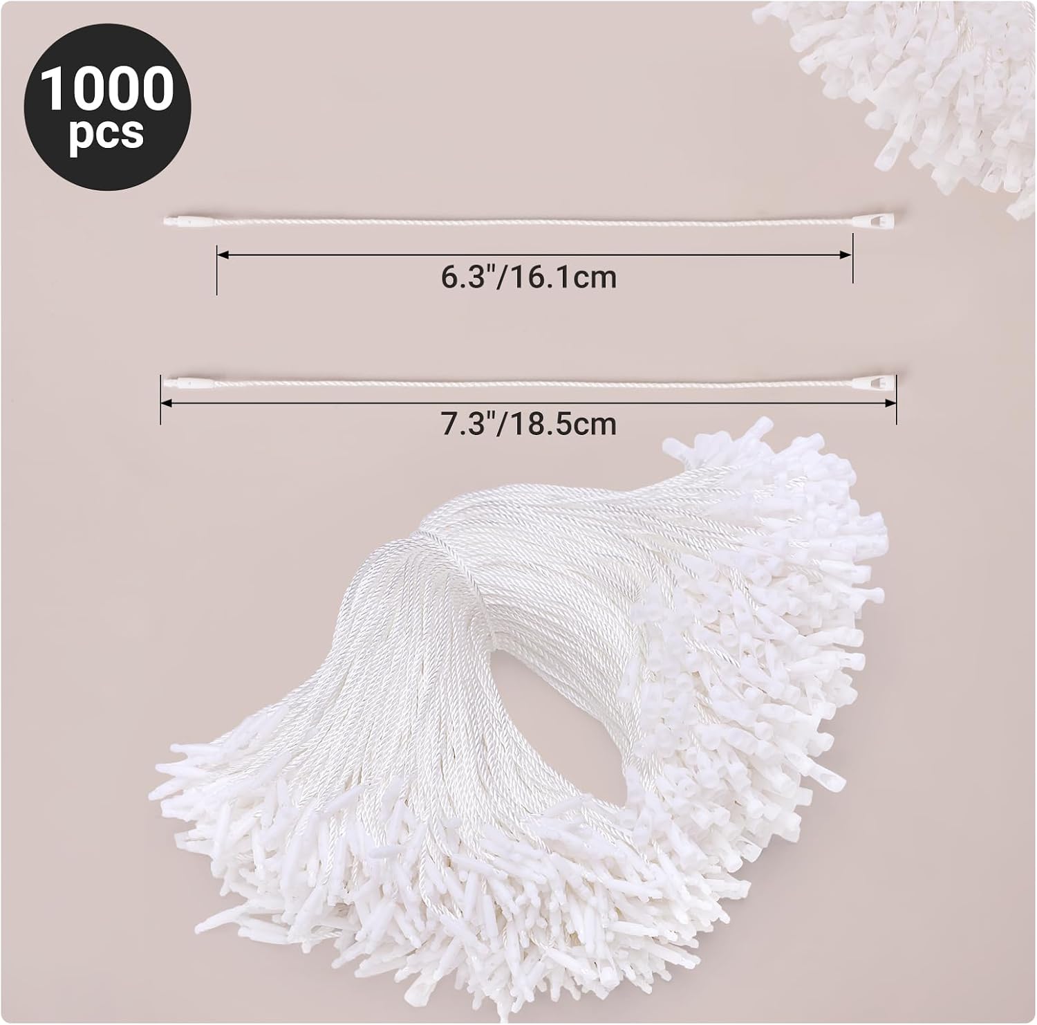 EUSOAR Tag String, 7.3" 1000Pcs Nylon Rope Snap Lock Pin Loop Fastener Plastic Hook Ties Fast to Attach Gift Clothing Price Hanging Tag Strings for Retail Store Boutique-White