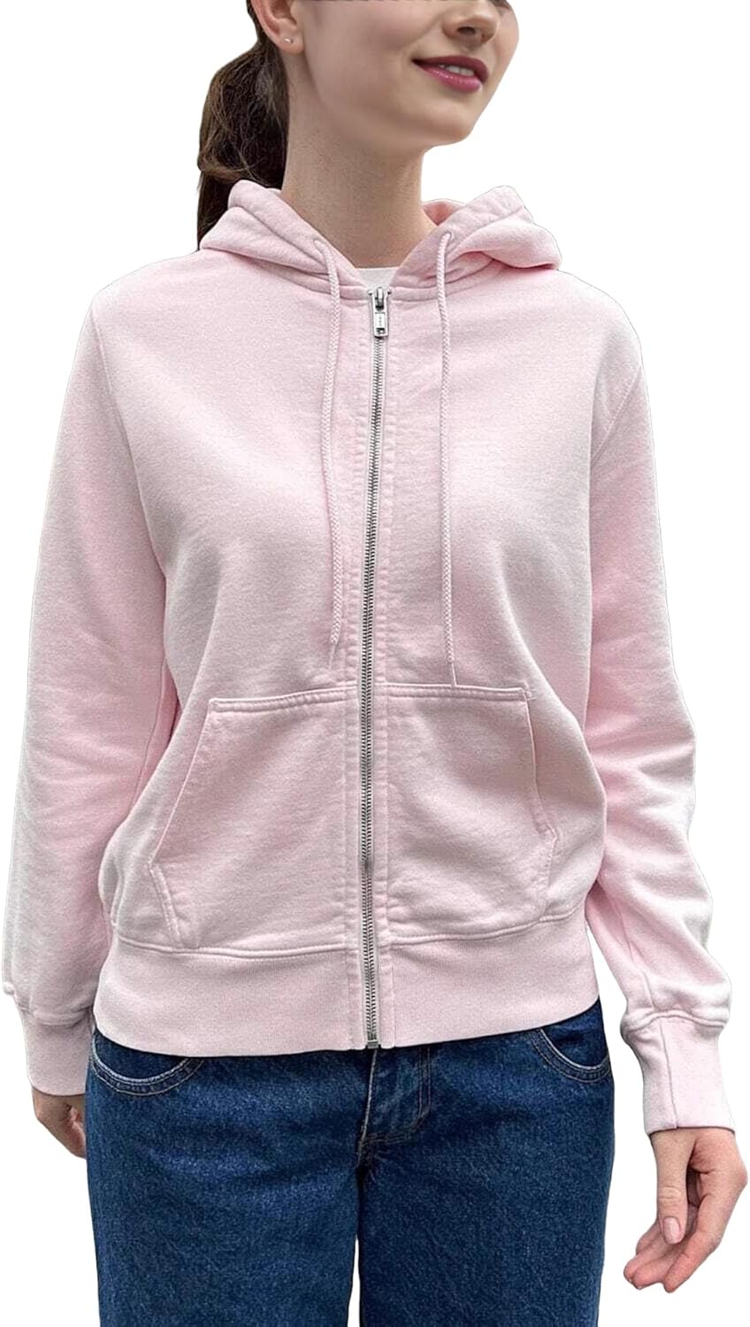 Womens Outerwear Long Sleeve Hoodie Fleece Full Zip Sweatshirts Soft Classic Jacket Outwear Trendy Tops for Teenager Girls